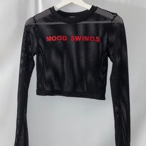 Black Mesh “Mood Swings” Crop Top